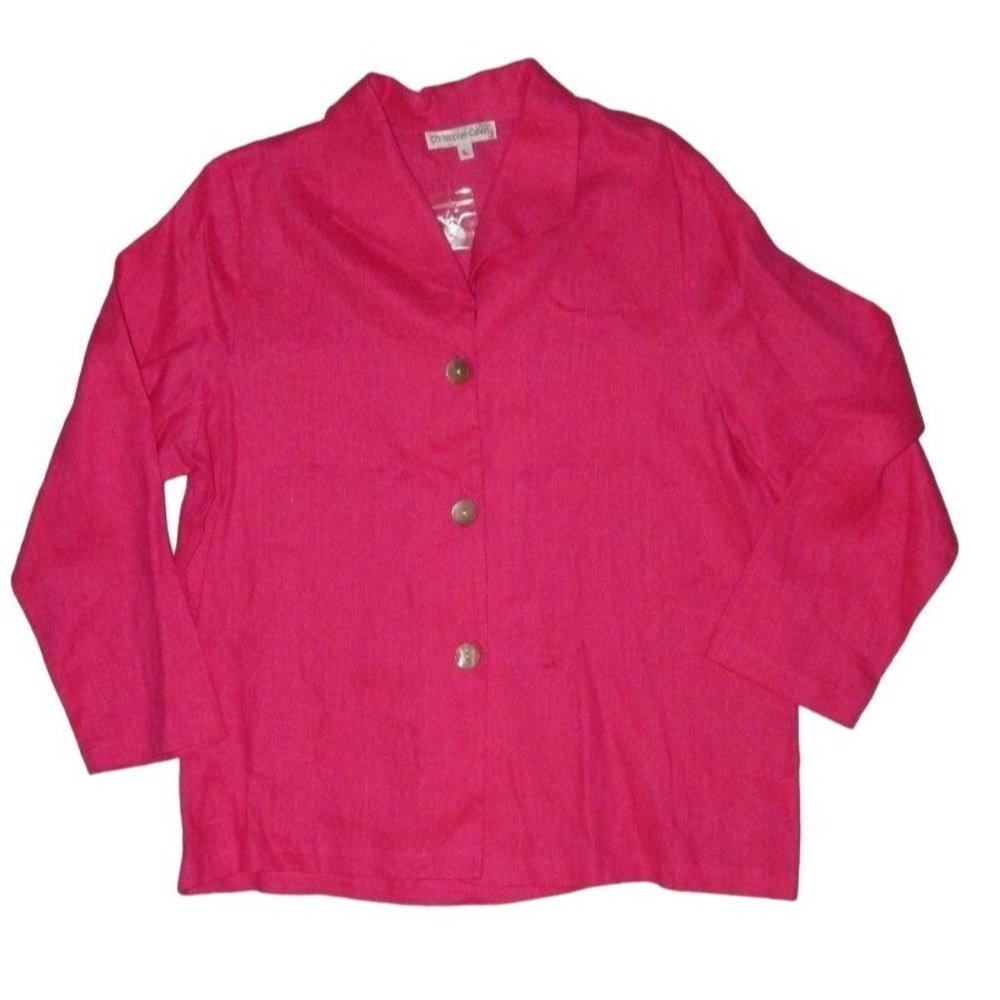 $138 New Christopher Calvin L Linen Jacket Top Lagenlook Flax Pink Shirt Blouse
